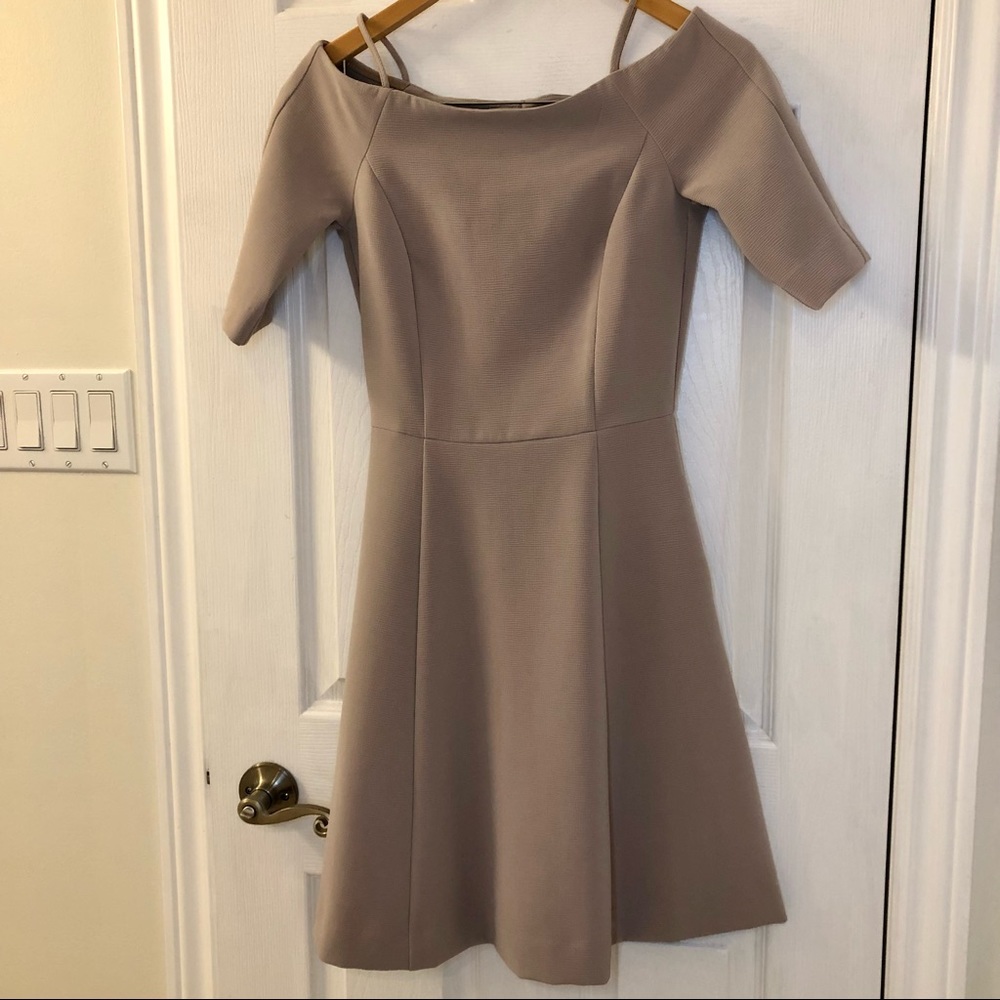 H&M off-shoulder a-line dress, beige, size 2